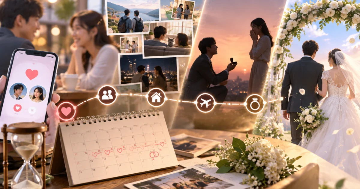 結婚までに何年付き合った？｜平均4年9ヶ月、アプリで出会った人は2年8ヶ月